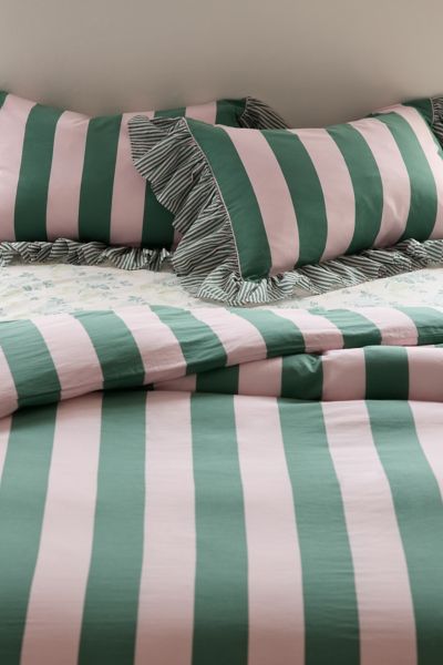 Striped Ruffle Duvet Cover Set