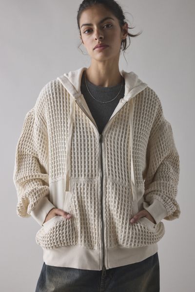 BDG Field Day Waffle Knit Zip-Up Hoodie Sweatshirt