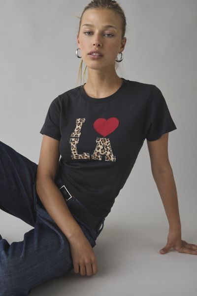 I Heart LA Animal Print Applique Graphic Slim Tee