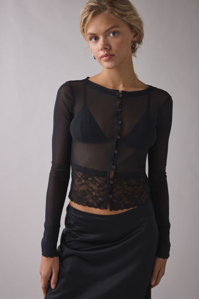 Kimchi Blue Sabrina Sheer Mesh Lace Trim Cardigan