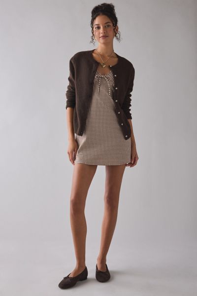 Motel Asatari Tie-Front Bow Detail Brown Gingham Mini Dress