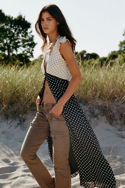 Kimchi Blue Ruffled Romance Cutout Tie-Back Slip Midi Dress