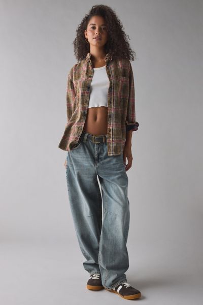 ReMADE By UO Acid Washed Oversized Flannel Shirt