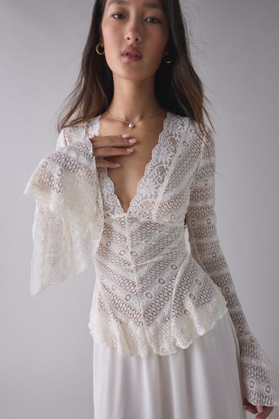 Kimchi Blue Irene Sheer Lace Ruffle Bell Sleeve Top