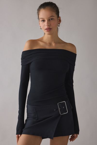 Kimchi Blue Lily Ruched Foldover Off-The-Shoulder Knit Top