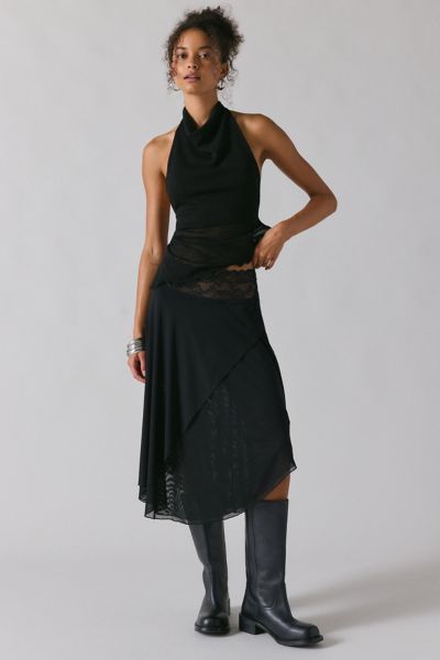 Kimchi Blue Ethereal Lace Trim Semi-Sheer Mesh Midi Skirt