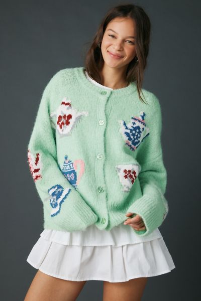 BDG Becca Tea Time Brushed Knit Oversized Cardigan