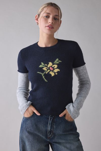 BDG Riley Graphic Long Sleeve Layered Sweater