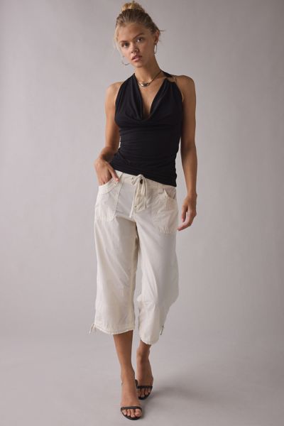 UO Crystal O-Ring Plunging Cowl Neck Halter Top