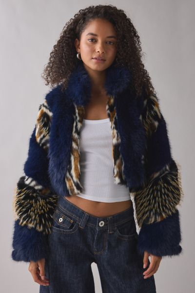 Azalea Wang Chiara Mixed Animal Print Faux Fur Jacket