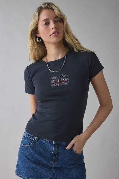 London Union Jack Flag Rhinestone Graphic Baby Tee