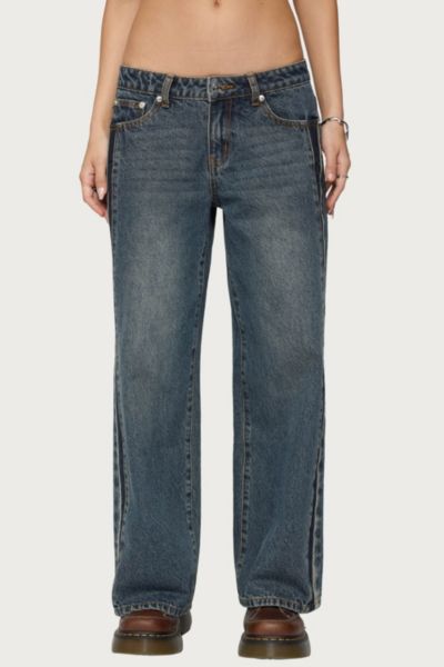 Edikted Petite Contrast Panel Low Rise Jeans