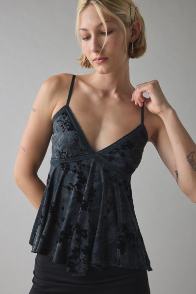 Kimchi Blue Celia Burnout Floral Lace Trim Babydoll Cami