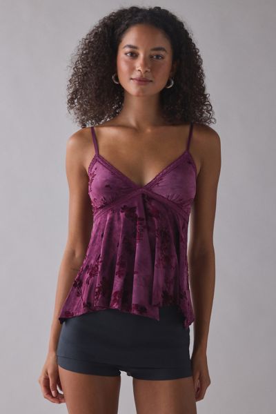 Kimchi Blue Celia Burnout Floral Lace Trim Babydoll Cami