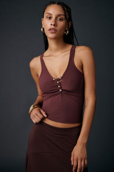 UO Gia Knotted Beaded Detail Cropped Tank Top
