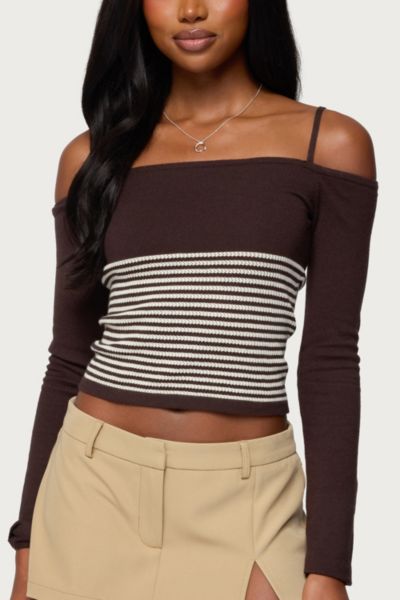 Edikted Darya Striped Off Shoulder Knit Top