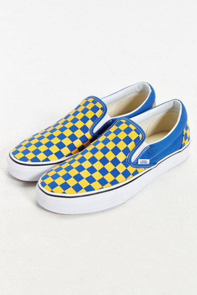 yellow checkered slip on vans