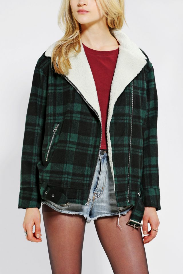 byCORPUS Oversized Plaid Moto Jacket Urban Outfitters