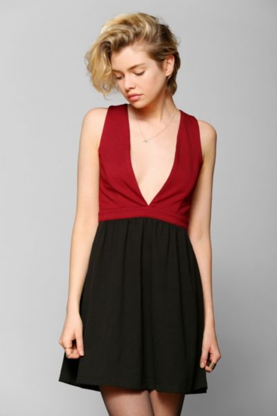 deep v fit and flare dress