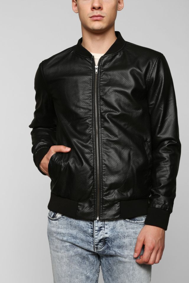 Charles & 1/2 Perforated Faux-Leather Bomber Jacket | Urban Outfitters
