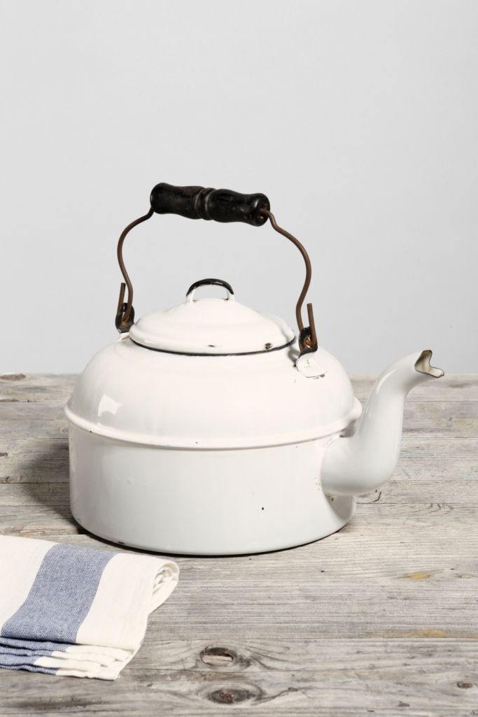 Vintage Enamelware White Tea Kettle Urban Outfitters