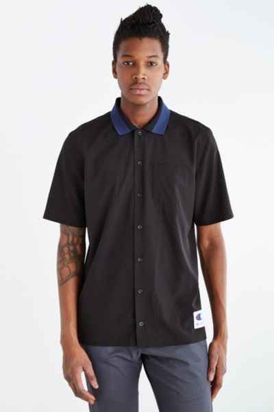 Short-Sleeve Mesh Button-Down Shirt 