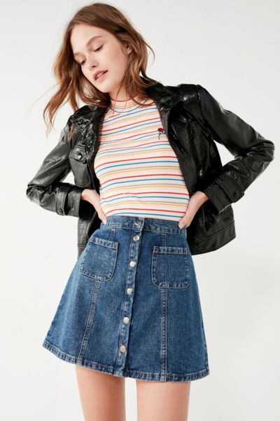 Bdg Denim Button Front Skirt Urban Outfitters 