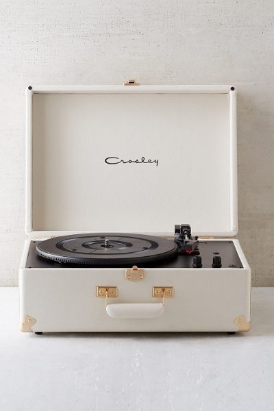 white record player with speakers