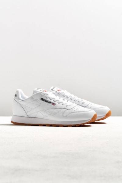 reebok classic white leather sneakers with gum sole