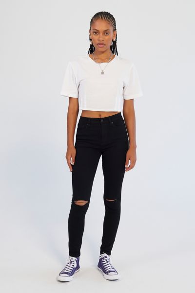 super skinny high waisted black ripped jeans