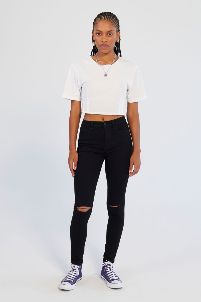 ripped high rise jeans