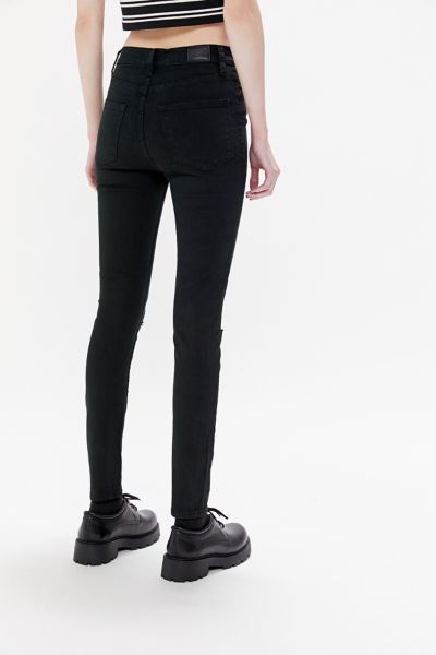high waisted black distressed skinny jeans