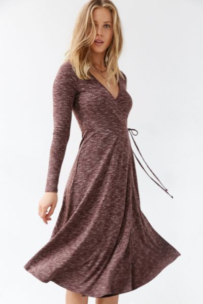 ribbed wrap midi dress