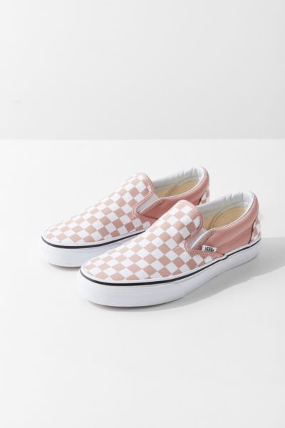 light pink checkered slip on vans