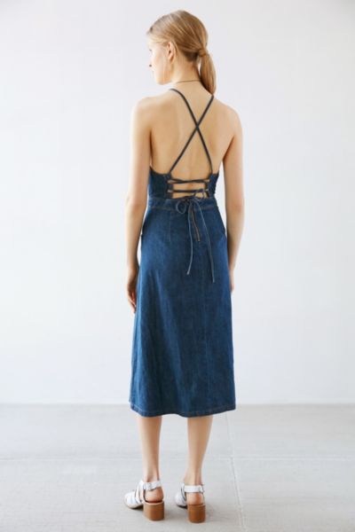 denim apron midi dress