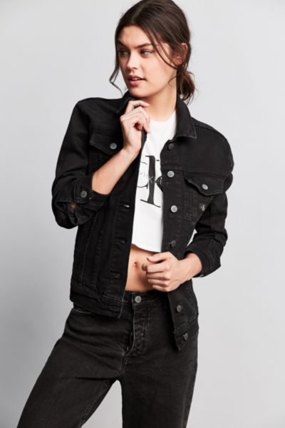 calvin klein black denim trucker jacket