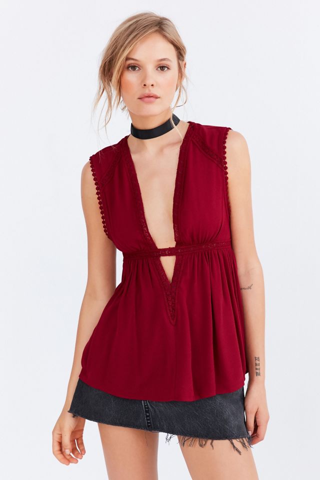 Ecote Tory Plunging Babydoll Tank Top Urban Outfitters