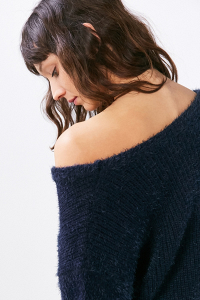 fuzzy off the shoulder sweater dress