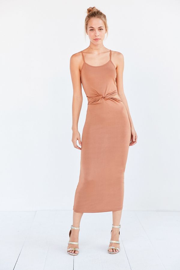 Glamorous Shimmer Knit Knotted Cutout Midi Slip Dress Urban Outfitters