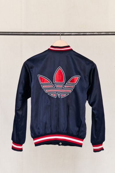 red and blue vintage adidas bomber jacket