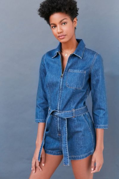 denim zip romper