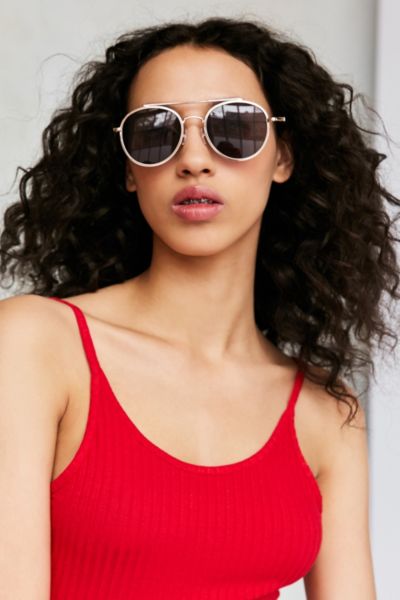Slim Round Brow Bar Sunglasses | Urban Outfitters