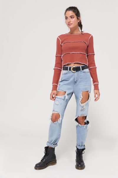 distressed mom jeans high waisted