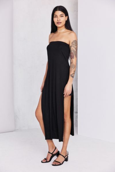 strapless maxi dress with side split