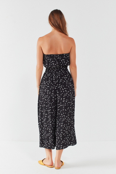 strapless polka dot jumpsuit