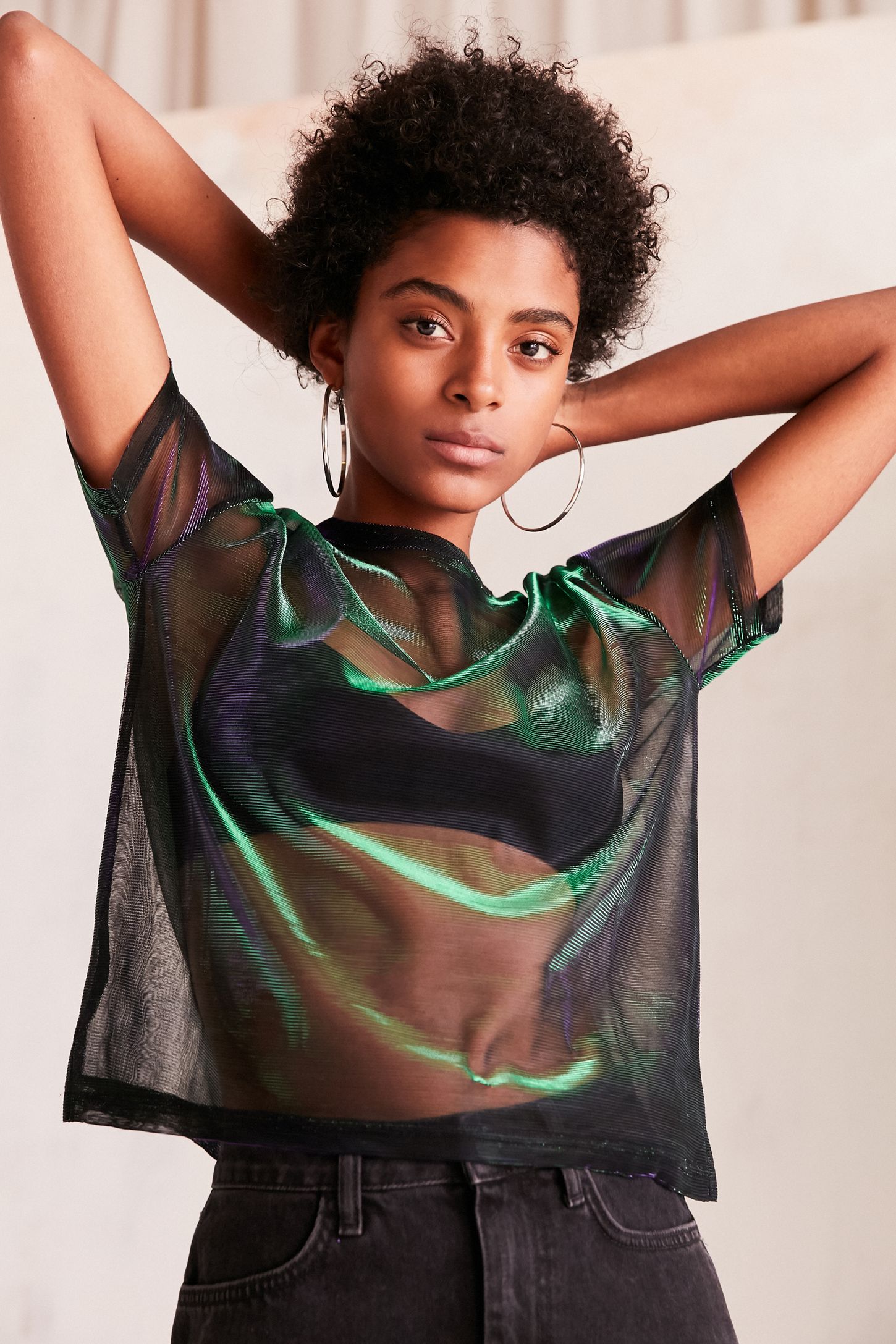 Silence Noise Iridescent Shimmer Mesh Tee Urban Outfitters