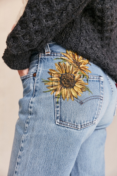 painted sunflower jeans