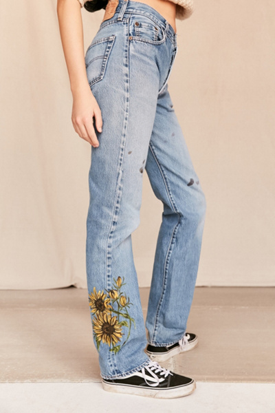 painted sunflower jeans