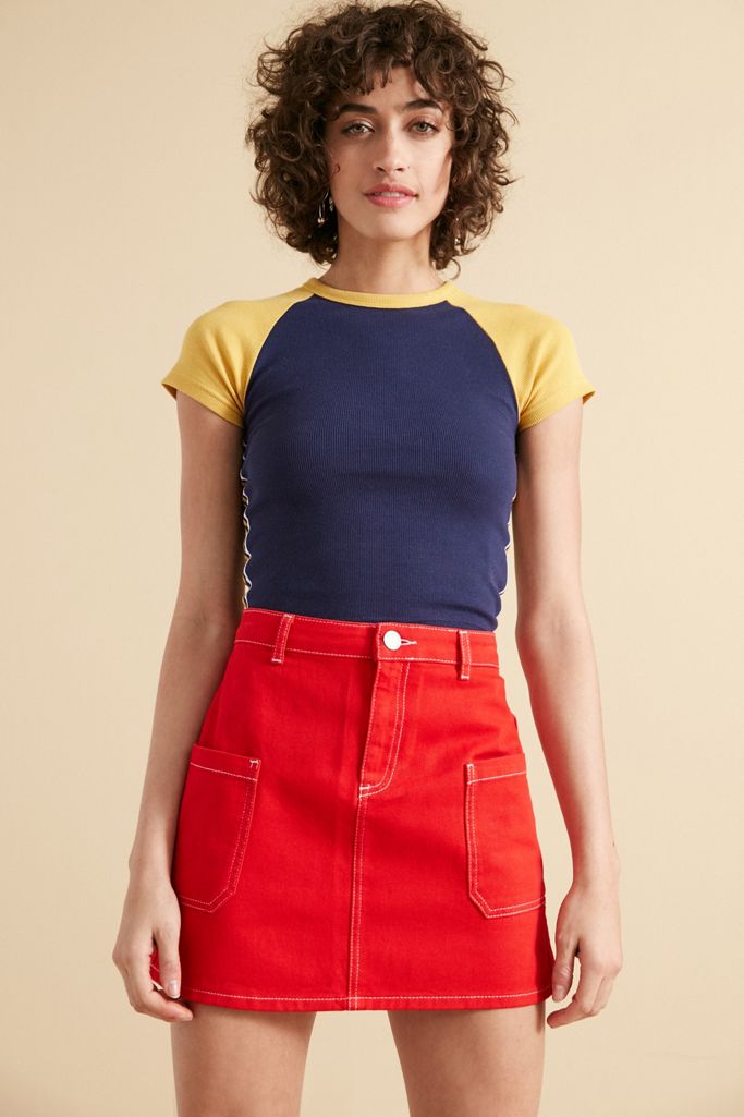 BDG Contrast Stitch Twill ALine Mini Skirt Urban Outfitters