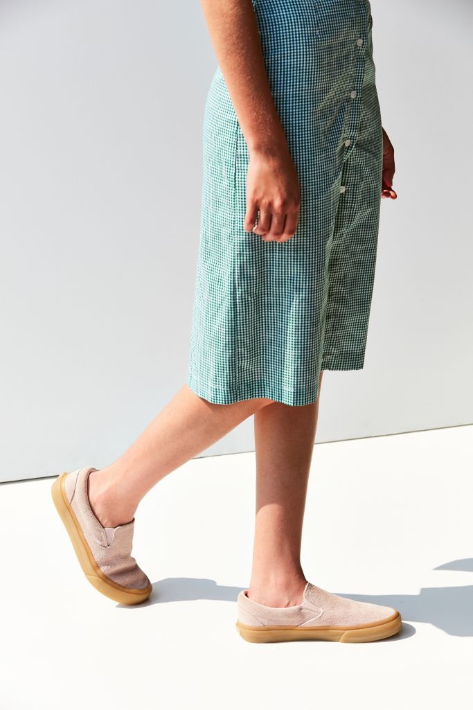 fuzzy vans slip ons tan